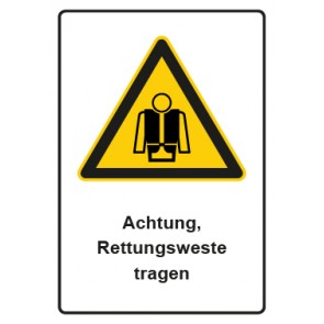Aufkleber Warnzeichen Piktogramm & Text deutsch · Hinweiszeichen Achtung, Rettungsweste tragen (Warnaufkleber)