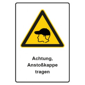 Schild Warnzeichen Piktogramm & Text deutsch · Hinweiszeichen Achtung, Anstoßkappe tragen