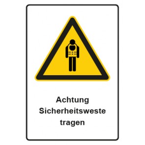 Schild Warnzeichen Piktogramm & Text deutsch · Hinweiszeichen Achtung Sicherheitsweste tragen | selbstklebend