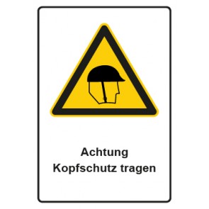 Schild Warnzeichen Piktogramm & Text deutsch · Hinweiszeichen Achtung Kopfschutz tragen