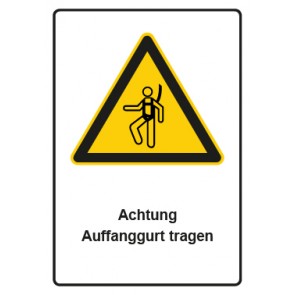 Schild Warnzeichen Piktogramm & Text deutsch · Hinweiszeichen Achtung Auffanggurt tragen