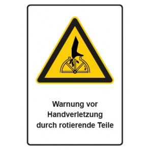 Aufkleber Warnzeichen Piktogramm & Text deutsch · Warnung vor Handverletzung durch rotierende Teile | stark haftend