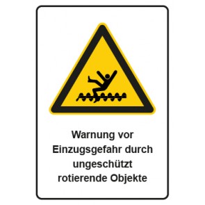 Schild Warnzeichen Piktogramm & Text deutsch · Warnung vor Einzugsgefahr durch ungeschützt rotierende Objekte
