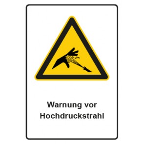 Schild Warnzeichen Piktogramm & Text deutsch · Warnung vor Hochdruckstrahl