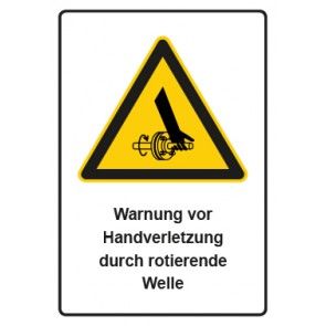 Schild Warnzeichen Piktogramm & Text deutsch · Warnung vor Handverletzung durch rotierende Welle