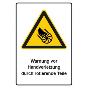 Schild Warnzeichen Piktogramm & Text deutsch · Warnung vor Handverletzung durch rotierende Teile | selbstklebend
