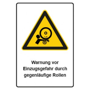 Aufkleber Warnzeichen Piktogramm & Text deutsch · Warnung vor Einzugsgefahr durch gegenläufige Rollen