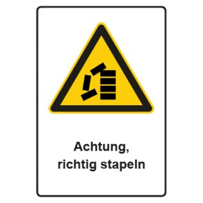 Schild Warnzeichen Piktogramm & Text deutsch · Hinweiszeichen Achtung, richtig stapeln