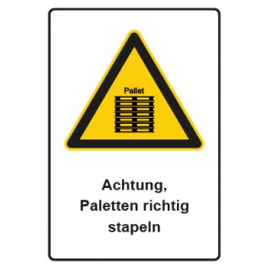 Schild Warnzeichen Piktogramm & Text deutsch · Hinweiszeichen Achtung, Paletten richtig stapeln