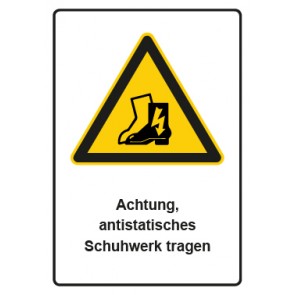 Schild Warnzeichen Piktogramm & Text deutsch · Hinweiszeichen Achtung, antistatisches Schuhwerk tragen