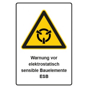Schild Warnzeichen Piktogramm & Text deutsch · Warnung vor elektrostatisch sensible Bauelemente ESB | selbstklebend