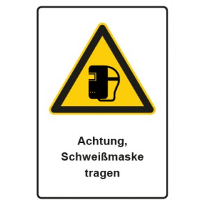 Schild Warnzeichen Piktogramm & Text deutsch · Hinweiszeichen Achtung, Schweißmaske tragen | selbstklebend