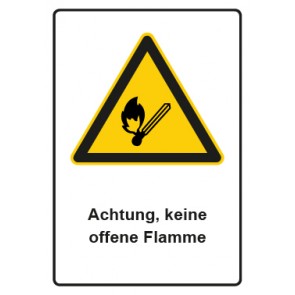 Schild Warnzeichen Piktogramm & Text deutsch · Hinweiszeichen Achtung, keine offene Flamme | selbstklebend