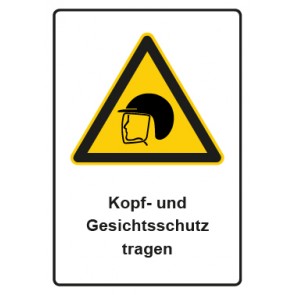 Magnetschild Warnzeichen Piktogramm & Text deutsch · Hinweiszeichen Kopf- und Gesichtsschutz tragen