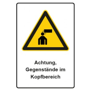 Schild Warnzeichen Piktogramm & Text deutsch · Hinweiszeichen Achtung, Gegenstände im Kopfbereich | selbstklebend
