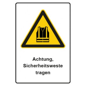 Schild Warnzeichen Piktogramm & Text deutsch · Hinweiszeichen Achtung, Sicherheitsweste tragen