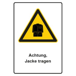 Schild Warnzeichen Piktogramm & Text deutsch · Hinweiszeichen Achtung, Jacke tragen | selbstklebend
