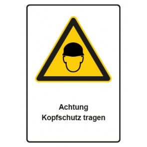 Aufkleber Warnzeichen Piktogramm & Text deutsch · Hinweiszeichen Achtung Kopfschutz tragen (Warnaufkleber)