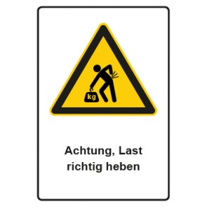 Aufkleber Warnzeichen Piktogramm & Text deutsch · Hinweiszeichen Achtung, Last richtig heben | stark haftend