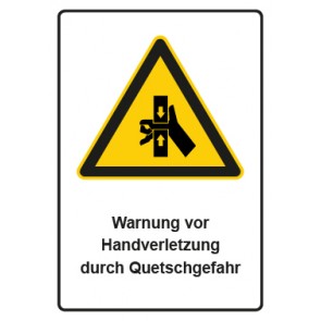 Aufkleber Warnzeichen Piktogramm & Text deutsch · Warnung vor Handverletzung durch Quetschgefahr | stark haftend