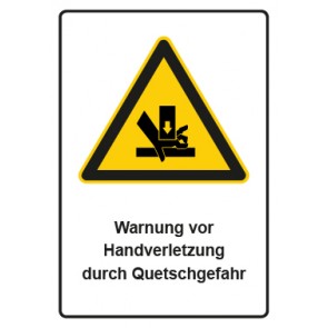 Magnetschild Warnzeichen Piktogramm & Text deutsch · Warnung vor Handverletzung durch Quetschgefahr