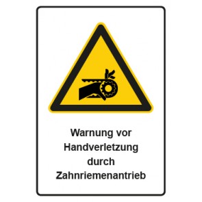 Schild Warnzeichen Piktogramm & Text deutsch · Warnung vor Handverletzung durch Zahnriemenantrieb