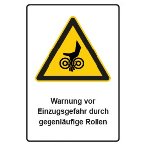 Magnetschild Warnzeichen Piktogramm & Text deutsch · Warnung vor Einzugsgefahr durch gegenläufige Rollen
