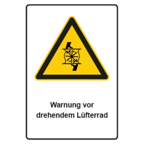 Schild Warnzeichen Piktogramm & Text deutsch · Warnung vor drehendem Lüfterrad | selbstklebend