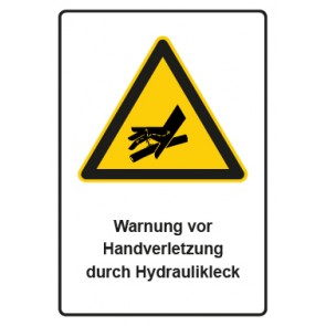 Aufkleber Warnzeichen Piktogramm & Text deutsch · Warnung vor Handverletzung durch Hydraulikleck (Warnaufkleber)