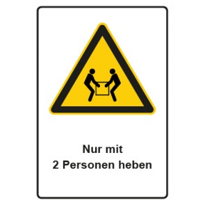 Schild Warnzeichen Piktogramm & Text deutsch · Hinweiszeichen Nur mit 2 Personen heben
