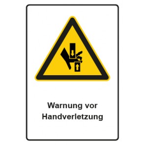Schild Warnzeichen Piktogramm & Text deutsch · Warnung vor Handverletzung