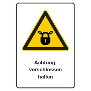 Aufkleber Warnzeichen Piktogramm & Text deutsch · Hinweiszeichen Achtung, verschlossen halten (Warnaufkleber)