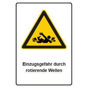 Aufkleber Warnzeichen Piktogramm & Text deutsch · Einzugsgefahr durch rotierende Wellen (Warnaufkleber)