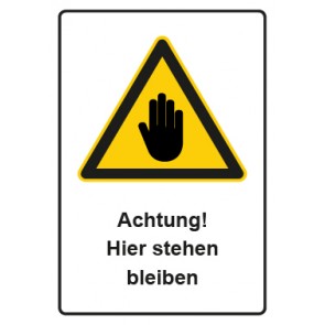 Aufkleber Warnzeichen Piktogramm & Text deutsch · Hinweiszeichen Achtung, hier stehen bleiben (Warnaufkleber)