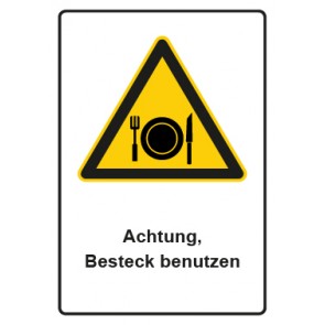 Aufkleber Warnzeichen Piktogramm & Text deutsch · Hinweiszeichen Achtung, Besteck benutzen (Warnaufkleber)