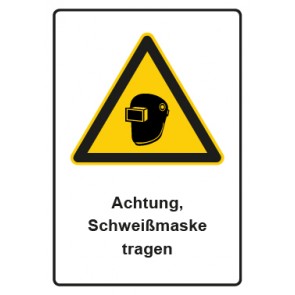 Aufkleber Warnzeichen Piktogramm & Text deutsch · Hinweiszeichen Achtung, Schweißmaske tragen (Warnaufkleber)