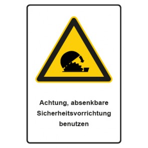 Aufkleber Warnzeichen Piktogramm & Text deutsch · Hinweiszeichen Achtung, absenkbare Sicherheitsvorrichtung benutzen | stark haftend