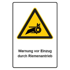 Schild Warnzeichen Piktogramm & Text deutsch · Warnung vor Einzug durch Riemenantrieb | selbstklebend