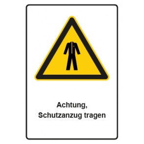 Aufkleber Warnzeichen Piktogramm & Text deutsch · Hinweiszeichen Achtung, Schutzanzug tragen (Warnaufkleber)