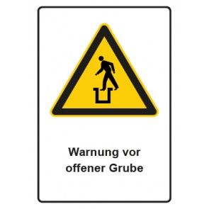 Schild Warnzeichen Piktogramm & Text deutsch · Warnung vor offener Grube