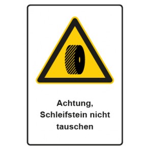 Aufkleber Warnzeichen Piktogramm & Text deutsch · Hinweiszeichen Achtung, Schleifstein nicht tauschen (Warnaufkleber)