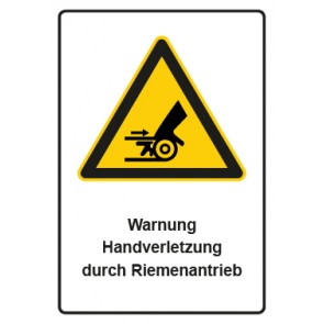 Aufkleber Warnzeichen Piktogramm & Text deutsch · Warnung Handverletzung durch Riemenantrieb | stark haftend