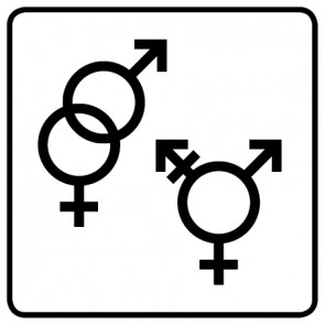 WC Toiletten Schild | Symbol Herren · Damen · Transgender | viereckig · weiß · selbstklebend