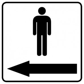 WC Toiletten Schild | Piktogramm Herren Pfeil links | viereckig · weiß