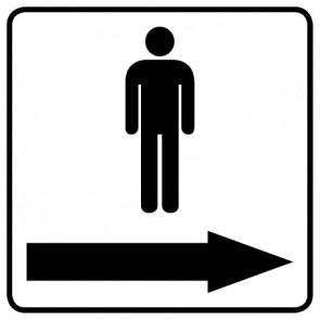 WC Toiletten Aufkleber | Piktogramm Herren Pfeil rechts | viereckig · weiß