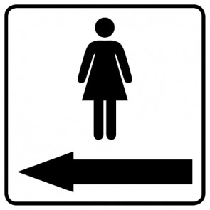 WC Toiletten Aufkleber Piktogramm Damen Pfeil links | viereckig · weiß | stark haftend