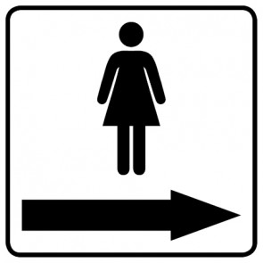 WC Toiletten Aufkleber Piktogramm Damen Pfeil rechts | viereckig · weiß | stark haftend