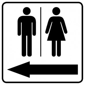 WC Toiletten Aufkleber | Piktogramm Herren · Damen Pfeil links | viereckig · weiß