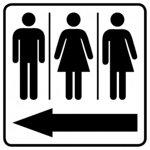 WC Toiletten Schild | Piktogramm Herren · Damen · Transgender Pfeil links | viereckig · weiß · selbstklebend