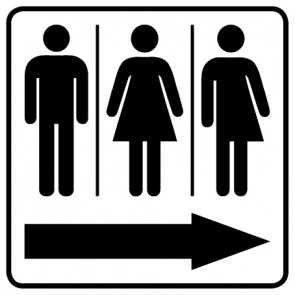 WC Toiletten Schild | Piktogramm Herren · Damen · Transgender Pfeil rechts | viereckig · weiß